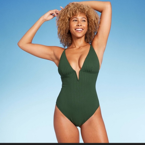 Shade & Shore Other - Women'sRibbed Plunge Front V-Wire One
Piece Swimsuit - Shade & Shore